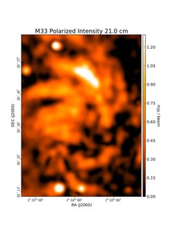 Polarized Intensity at 21.0 cm (1.42 GHz), VLA D-array, Resolution 2', Tabatabaei et al. 2007