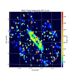M31 Total Intensity at 87.3 cm (343.4 MHz), WSRT, Resolution 230''×290'', Gießübel et al. 2013