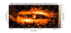 Polarized Intensity at 6.2 cm (4.85 GHz), Effelsberg, Resolution 3', Berkhuijsen et al. 2003. A few polarized background sources that are not related to M31 have been subtracted.